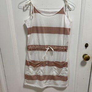 Striped White and Brown Sleeveless Dress